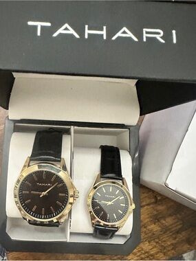Tahari Black & Gold Matching His and Hers Watch Set